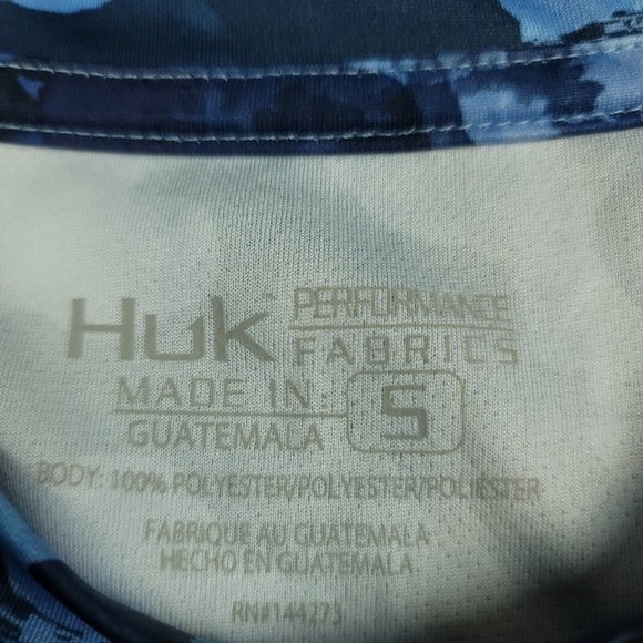 HUK‎ Mens S Performance Fishing Shirt Angler Small Blue Camo Long Sleeve Mesh - Picture 7 of 10